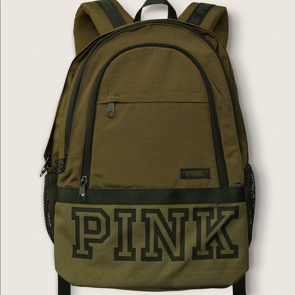 Victoria Secret’s PINK Collegiate Backpack Olive Green and Black - Picture 4 of 8